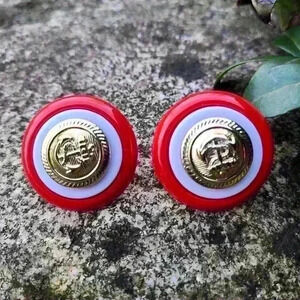 Vintage anchor  earrings red white gold colors